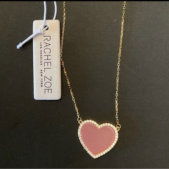 NWT Rachel Zoe Sterling Silver Pink Heart Pendant Necklace - Picture 1 of 9